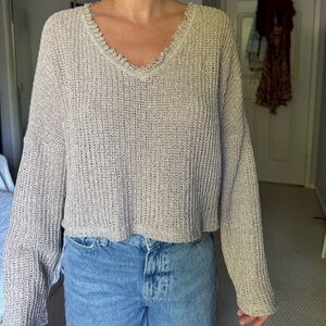 Cozy V-Neck Knit Sweater in Beige